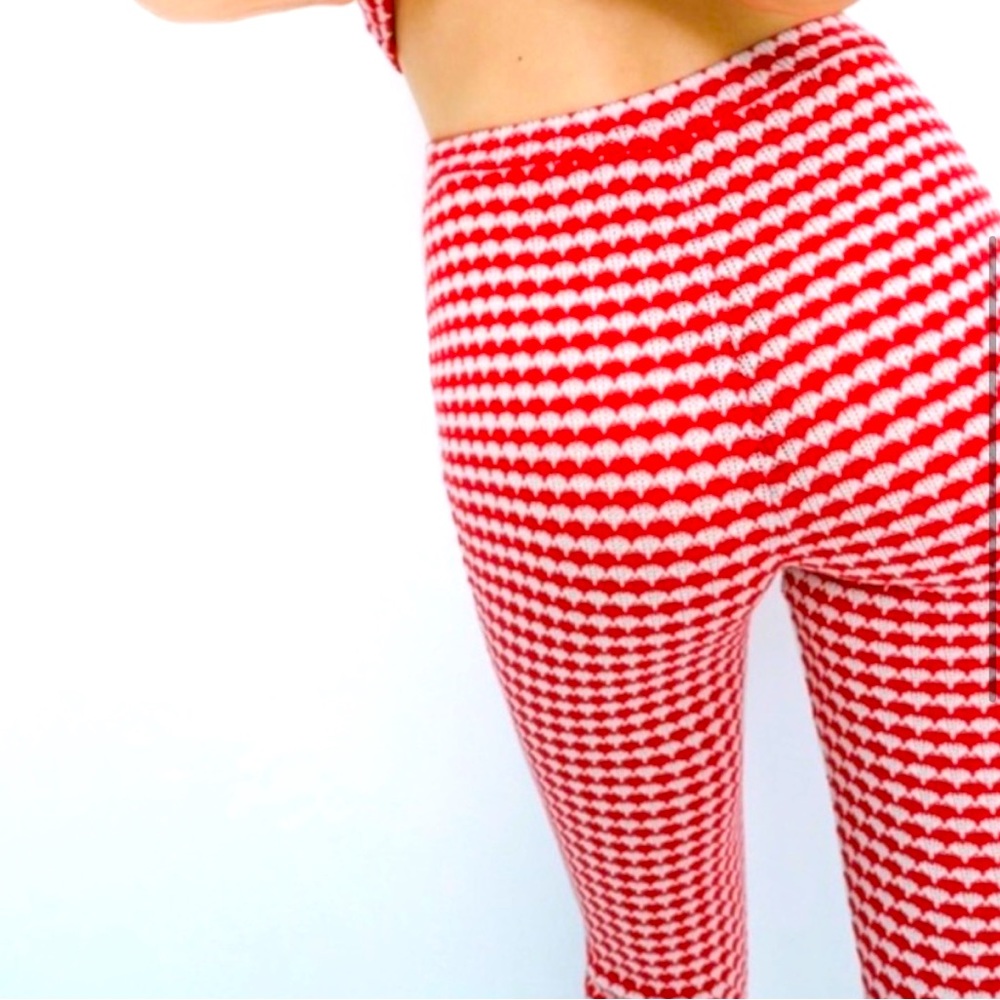 Zara Retro High Waisted Knitted Pants Red White Gingham Size S